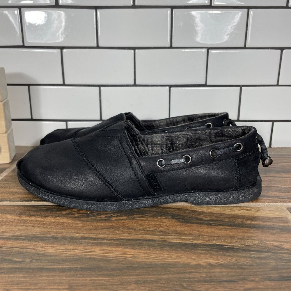 Skechers BOBS Chill Luxe Buttoned Up Shoes Womens Size 6.5 Black Comfort Flats